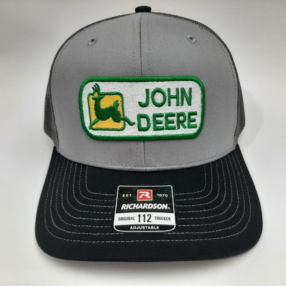 John Deere Richardson 112 Embroidered Patch Trucker Mesh Snapback Hat Cap Black